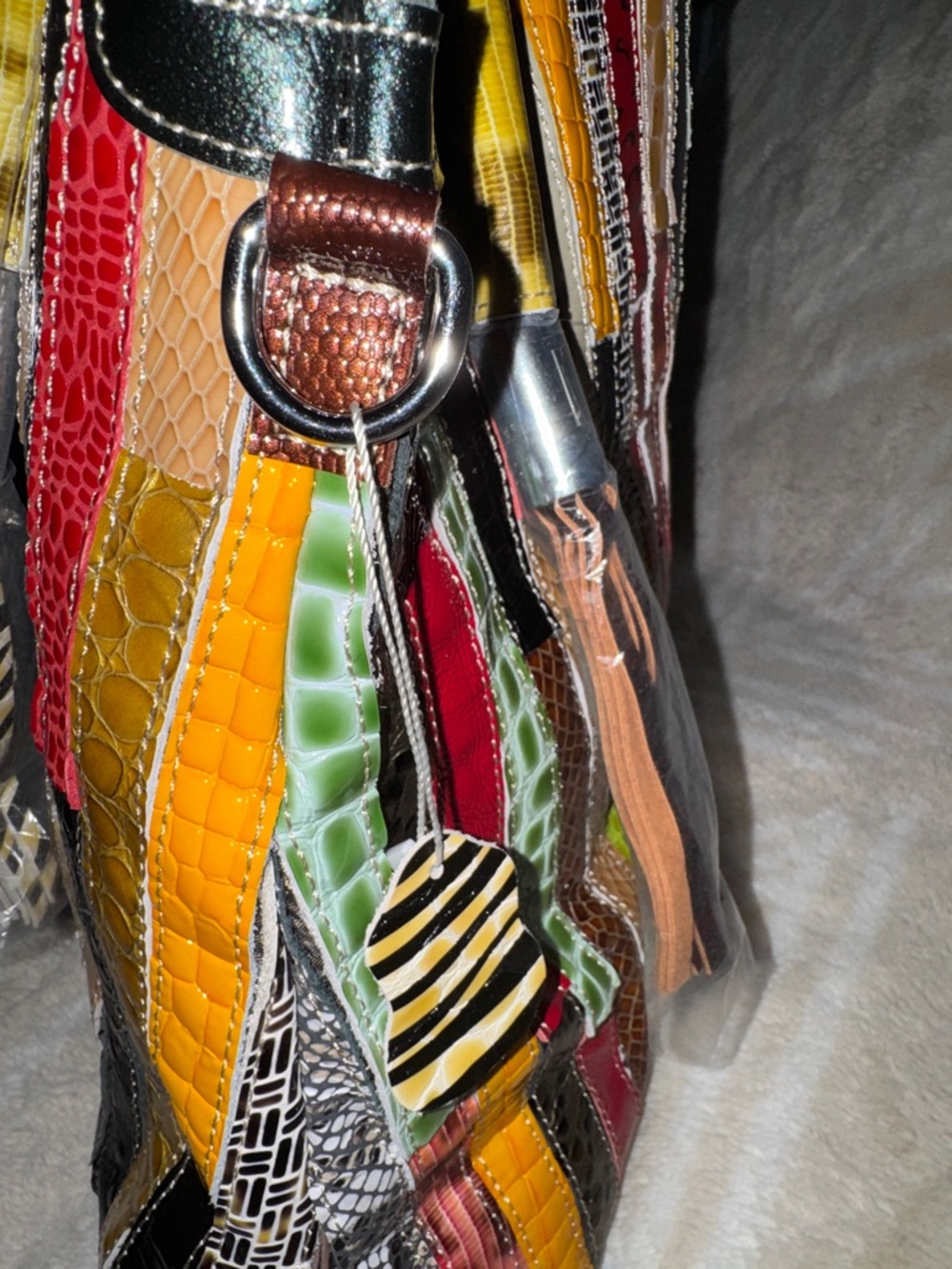 Multicolor Patchwork Oversized Patent Leather Tote Handbag Women's NWOT - Picture 8 of 15